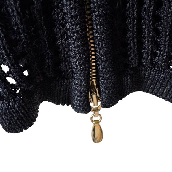 Escada Cardigan Sweater Gold Zipper READ Crochet Open Knit Collar Sleeves Hem - Picture 12 of 16